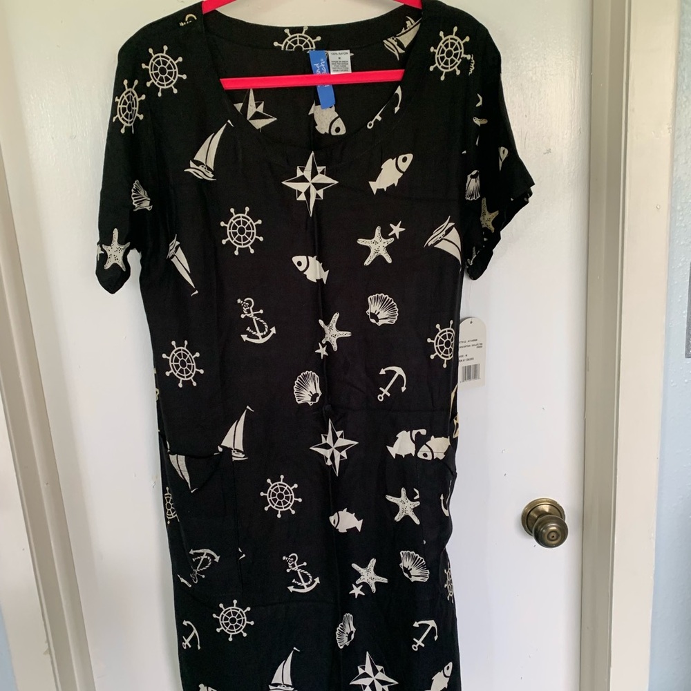 Nautical Black and White Midi Dress